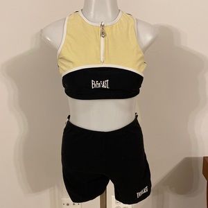 Everlast black and yellow sports bra and short